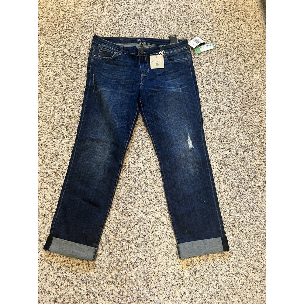 Kut From The Kloth New Cropped Womens Jeans Sz 12 Cuffed Blue Stretch Low Rise - Picture 1 of 10